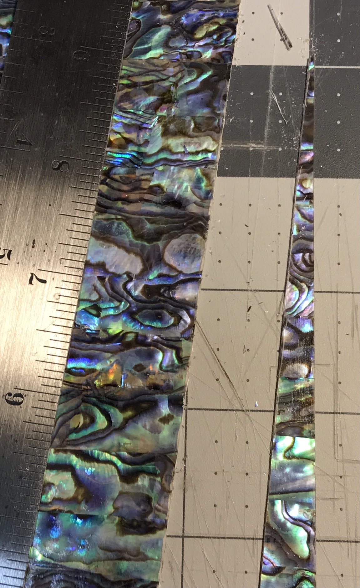 The sheet of Paua Abalone Abalam cut at the appropriate angle.